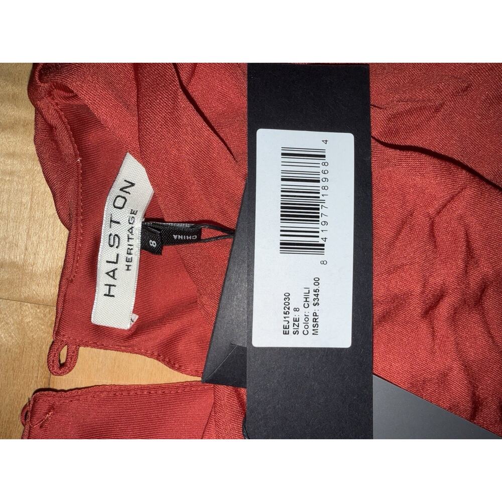 Halston Heritage Draped Jersey Cut Out Criss Cross Gathered Chili Red Dress 8 - Picture 6 of 7